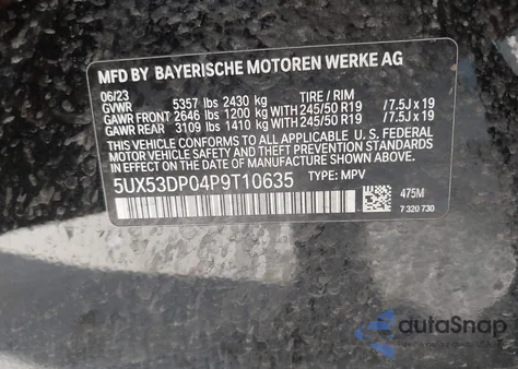 2023 BMW X3 xDrive30I from USA, damaged, VIN 5UX53DP04P9T10635